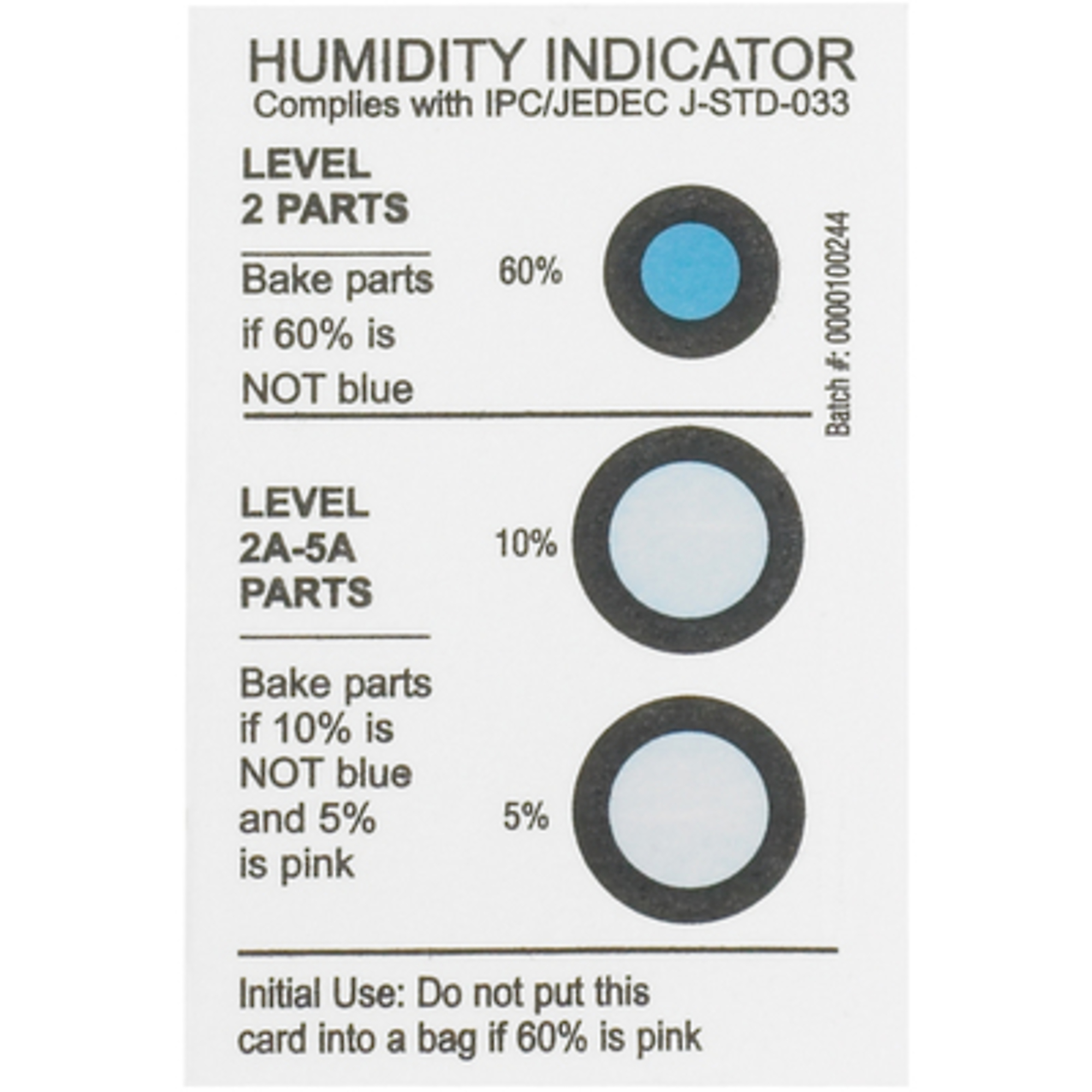 2 x 3in. 5-10-60% Humidity Indicators 125/CS, Model# DES162